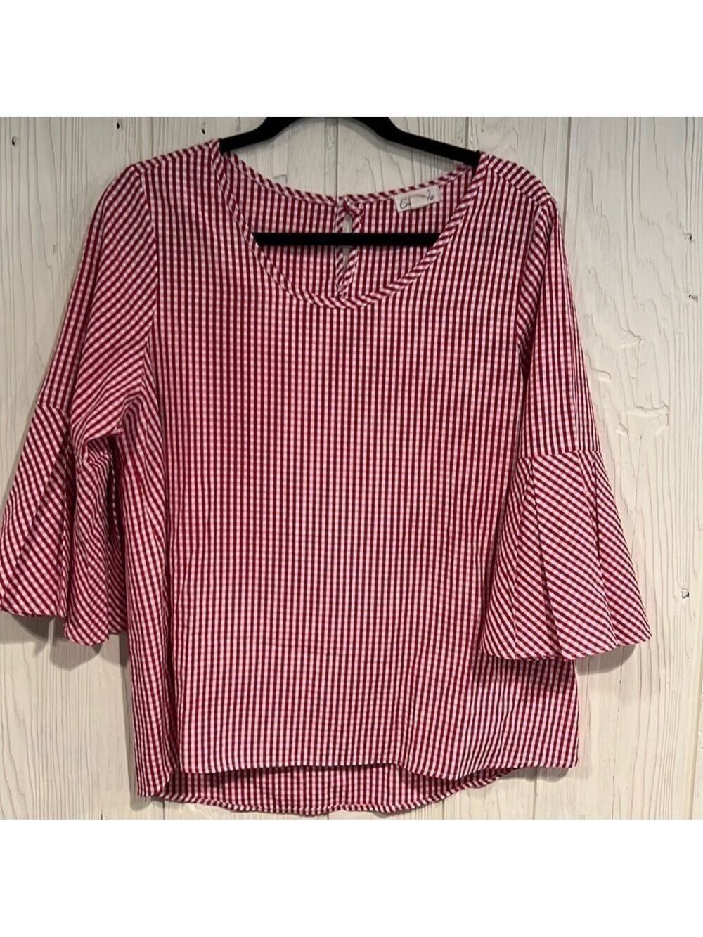 Emi & JOE Red Checkered Blouse Large